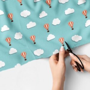 Novelty Print fabric - hot air balloons and clouds print, for handmade children's clothing, cat & dog bandanas, Quilting & skirts.