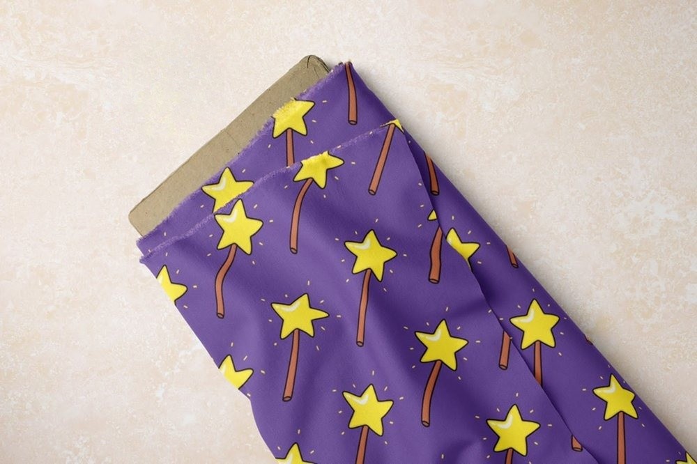 Magic wands & stars print fabric, for dog bandanas & bows, children's clothing, quilting, etsy sewing, crafts and dresses.
