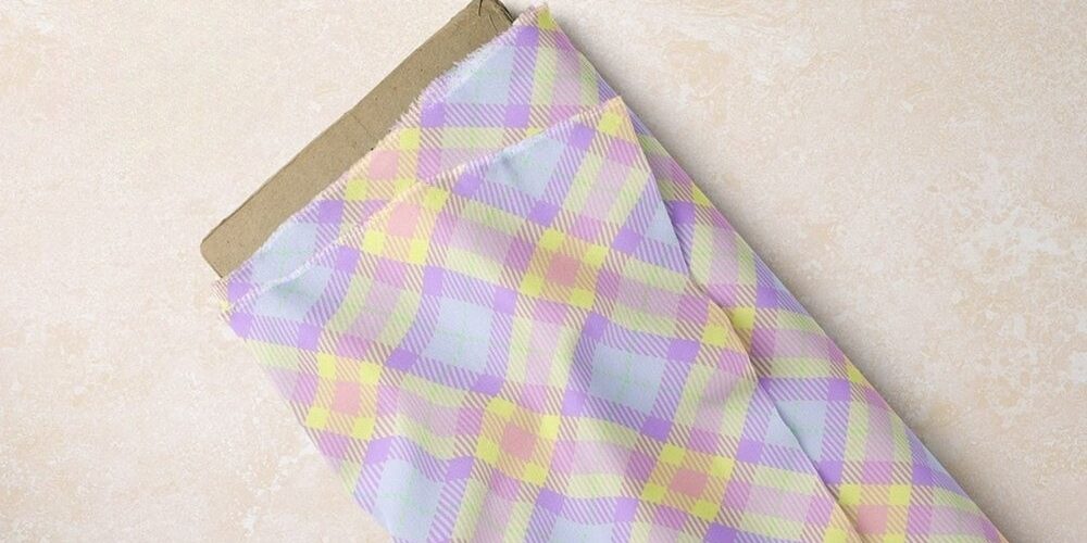 Pastel Plaid Print fabric - lilac plaid print fabric, for handsewn children's clothing, dog bandanas & bows, and dresses.