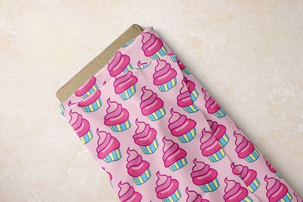 Pink Cupcakes Print Fabric for dresses, skirts, handsewn children's clothing, dog bandanas & bows, bowties and etsy crafts.