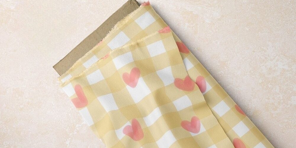 Novelty print fabric with hearts & plaid printed for dog bandanas, bows, vintage clothing & classic children's clothing.
