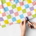 Squares Novelty Print Fabric with colored squares, for sewing bowties & ties, men's shirts, dog bandanas and handmade bows.