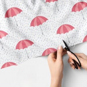 Umbrella Print fabric, with raindrops and umbrellas print, for children's clothing, dog bandanas and bows, and etsy sewing.