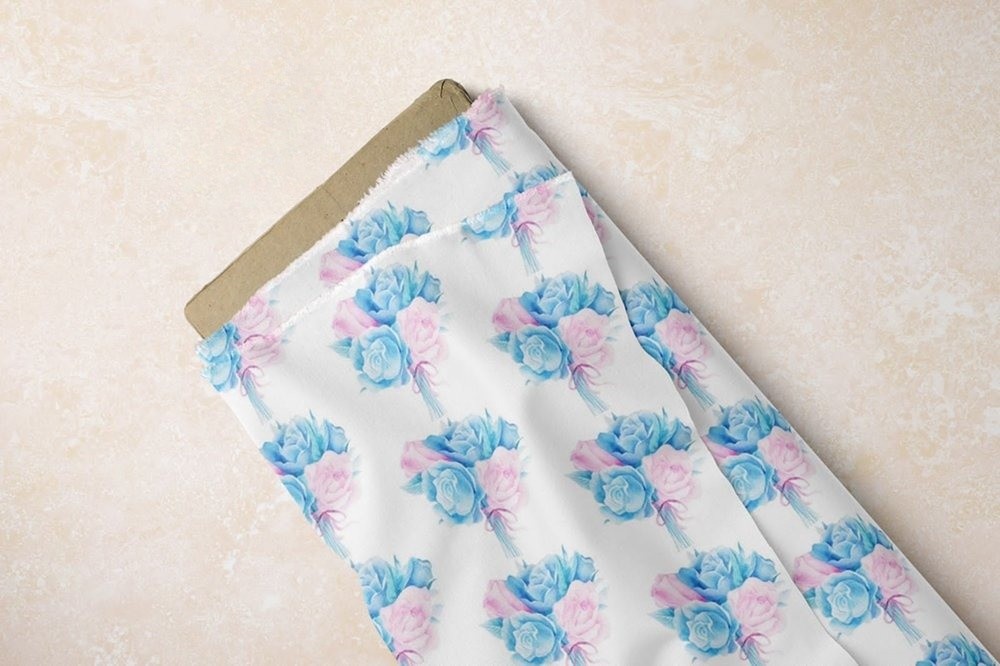 Vintage Blue and pink roses print fabric, for dog bandanas & bows, children's clothing, quilting, etsy sewing and dresses.