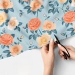 Novelty Print Fabric with peach rose flowers, for sewing children's clothing, vintage dresses, dog and cat bandanas and bows.