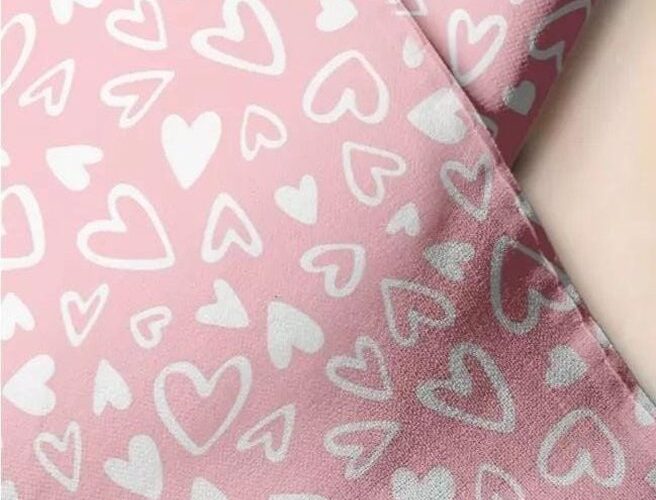 Baby pink hearts Print Novelty Fabric for skirts, handsewn children's clothing, dog bandanas & bows, bowties and etsy crafts.