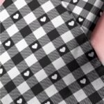 Novelty print fabric with gingham & hearts printed for dog bandanas, bows, vintage clothing & classic children's clothing.