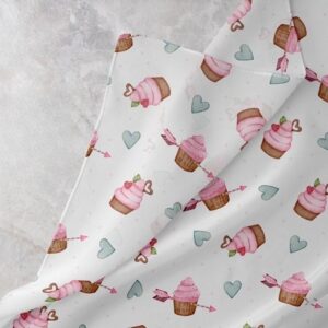 Novelty fabric with hearts & cupcakes print, for skirts, bows, children's clothing, handmade & etsy crafts & dog bandanas.