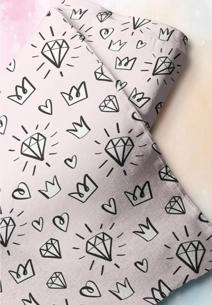 Diamonds, Crowns & Hearts novelty print fabric for sewing children's clothing, dog bandanas, skirts & dresses, ties and bowties.