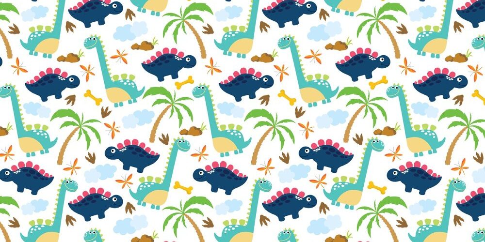 Novelty fabric with cute dinosaurs, palm trees, bones & bugs for skirts, bowties, children's clothing & dog and bandanas.