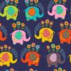 Novelty fabric with elephants and flowers with water sprinkles, for skirts, bowties, children's clothing & dog and bandanas.