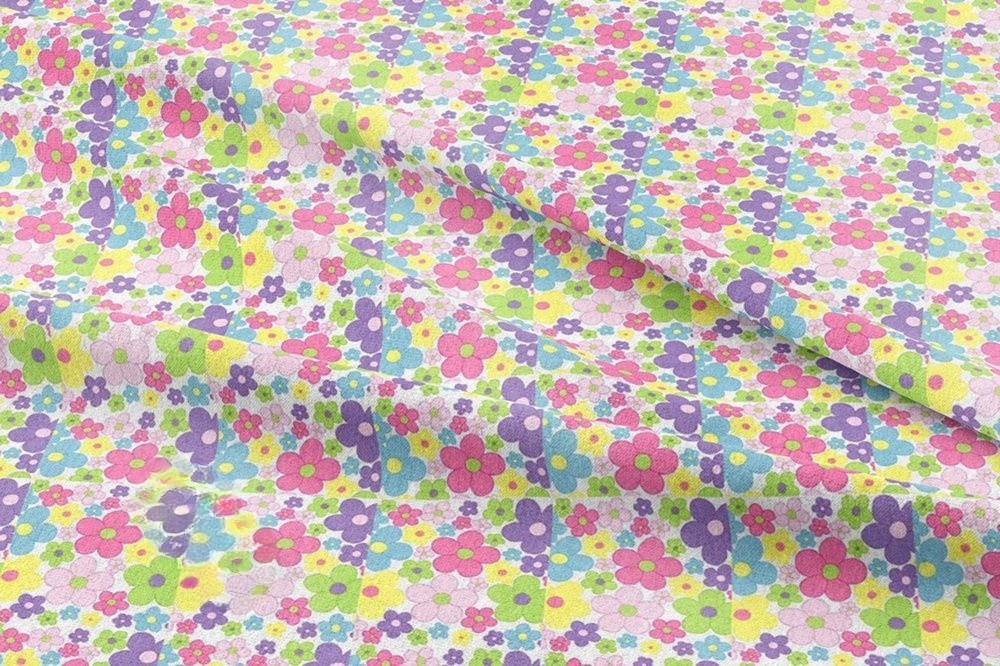 Novelty fabric with Flowers and bright colors, for shirts, skirts, bowties, children's clothing & dog bows and bandanas.