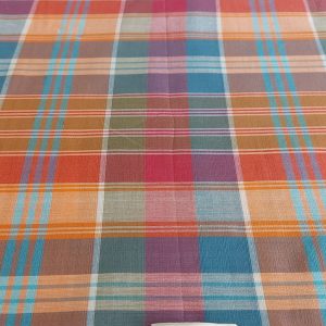 Bleeding Madras Fabric hand woven using natural dyed yarns, for classic menswear like shirts, coats, plus retro skirts & dresses.