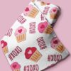 Novelty fabric with hashtags, XoXo and cupcakes print, for quilting, skirts, bowties, children's clothing & dog and bandanas.
