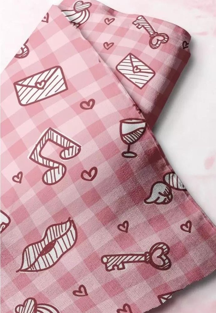 Checks, lips, Hearts, musical notes novelty print fabric for sewing children's clothing, dog bandanas, skirts & dresses.