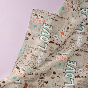 Novelty fabric with love themed messages, for skirts and dresses, bows, children's clothing, handmade crafts & bandanas.