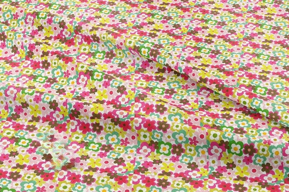 Novelty fabric for summer sewing with flowers / floral print in bright colors, for shirts, skirts, bowties, & dog bandanas.