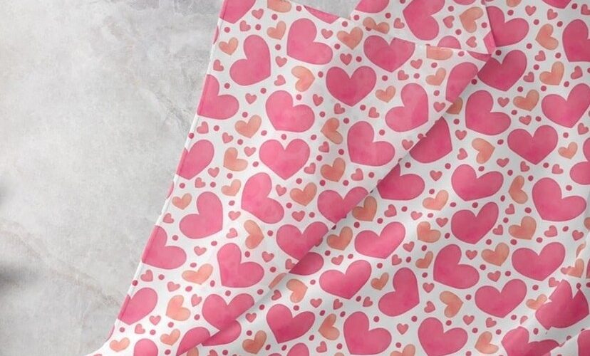 Hearts print fabric with peach and pink hearts, for sewing dog bows and bandanas, ties & bowties, quilting, and vintage dresses.