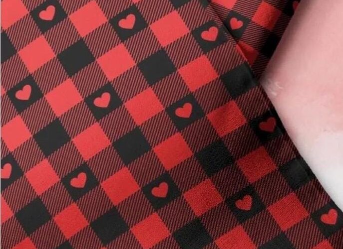 Novelty print fabric with gingham & hearts printed for dog bandanas, bows, vintage clothing & classic children's clothing.