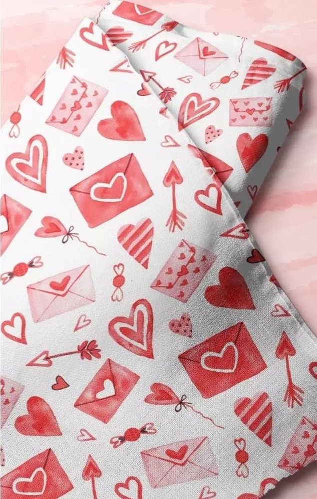 Novelty print fabric with love letters & hearts printed for dog bandanas, bows, vintage clothing & classic children's clothing.