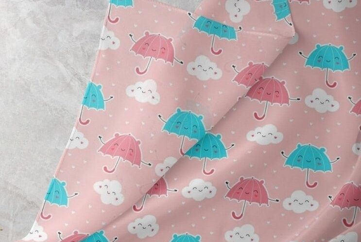 Umbrellas, Clouds and hearts Print fabric, for ties and bowties, classic children's clothing, dog bandanas, bows & crafts.