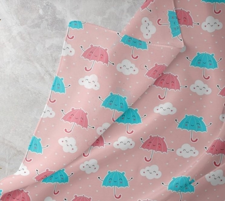 Umbrellas, Clouds and hearts Print fabric, for ties and bowties, classic children's clothing, dog bandanas, bows & crafts.