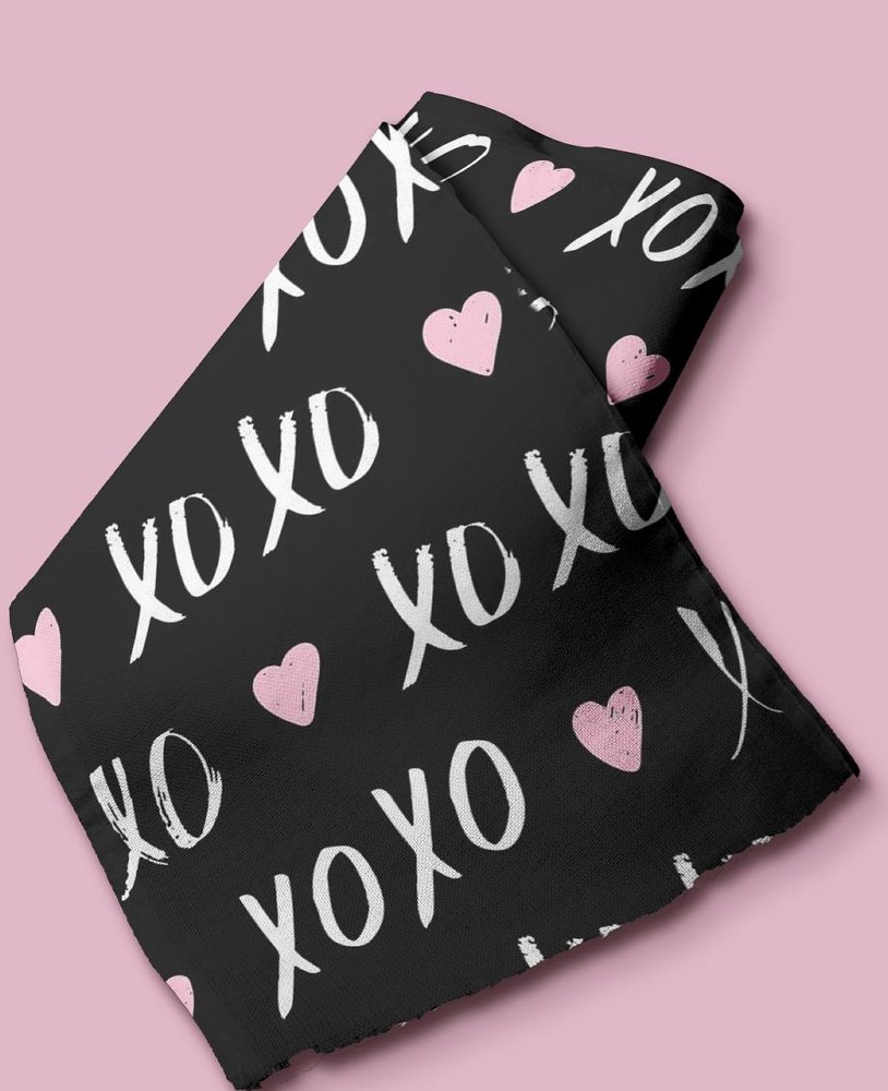 Novelty fabric with XoXo and hearts print, for quilting, skirts, bowties, children's clothing & dog bows and bandanas.