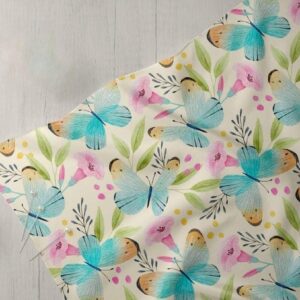 Novelty Fabric with butterflies and leaves printed for children's clothing, dog bandanas & handmade bows & crafts.