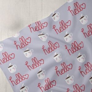 Coffee & Hello Greetings print fabric, for sewing children's clothing, dresses, dog & cat bandanas and bows & crafts.