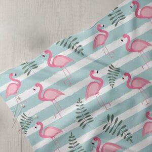 Flamingos, Stripes & Leaves Print Fabric, for sewing dog bows and bandanas, ties & bowties, skirts, dresses & quilting.