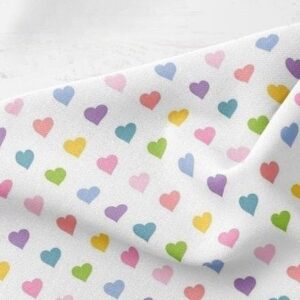Hearts print fabric with colorful hearts, for sewing dog bows and bandanas, ties & bowties, quilting, and vintage dresses.