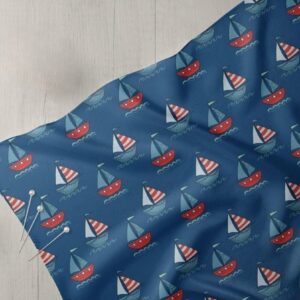 Sailboats Print Fabric - Nautical fabric, for sewing children's clothing, dresses, dog & cat bandanas and bows & crafts.