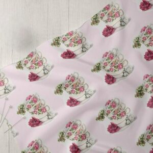Vintage Floral Teacups & Roses Print Fabric, for sewing children's clothing, dresses, dog & cat bandanas and bows & crafts.