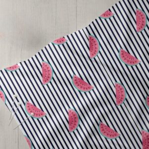 Novelty fabric with watermelons & stripes print for dog bandanas, bows, children's clothing, skirts & etsy handsewn clothing.