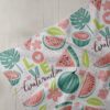 Printed fabric with Watermelons, flowers and love prints, for children's clothing, quilting, sewing, crafts and dresses.