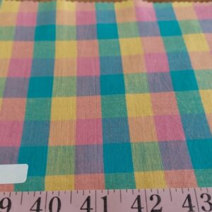 Gingham plaid or Gingham check, made of square plaids, in fun bright colors, used for shirts, menswear, ties & bowties.