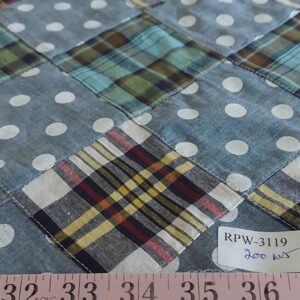Patchwork Madras & polka dots fabric for ivy style clothing, menswear, classic children's clothing, dog bandanas & bows.