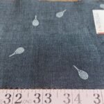Denim fabric, with tennis rackets printed - tennis print for sewing children's clothing, pet clothing, dog bandanas & bowties.