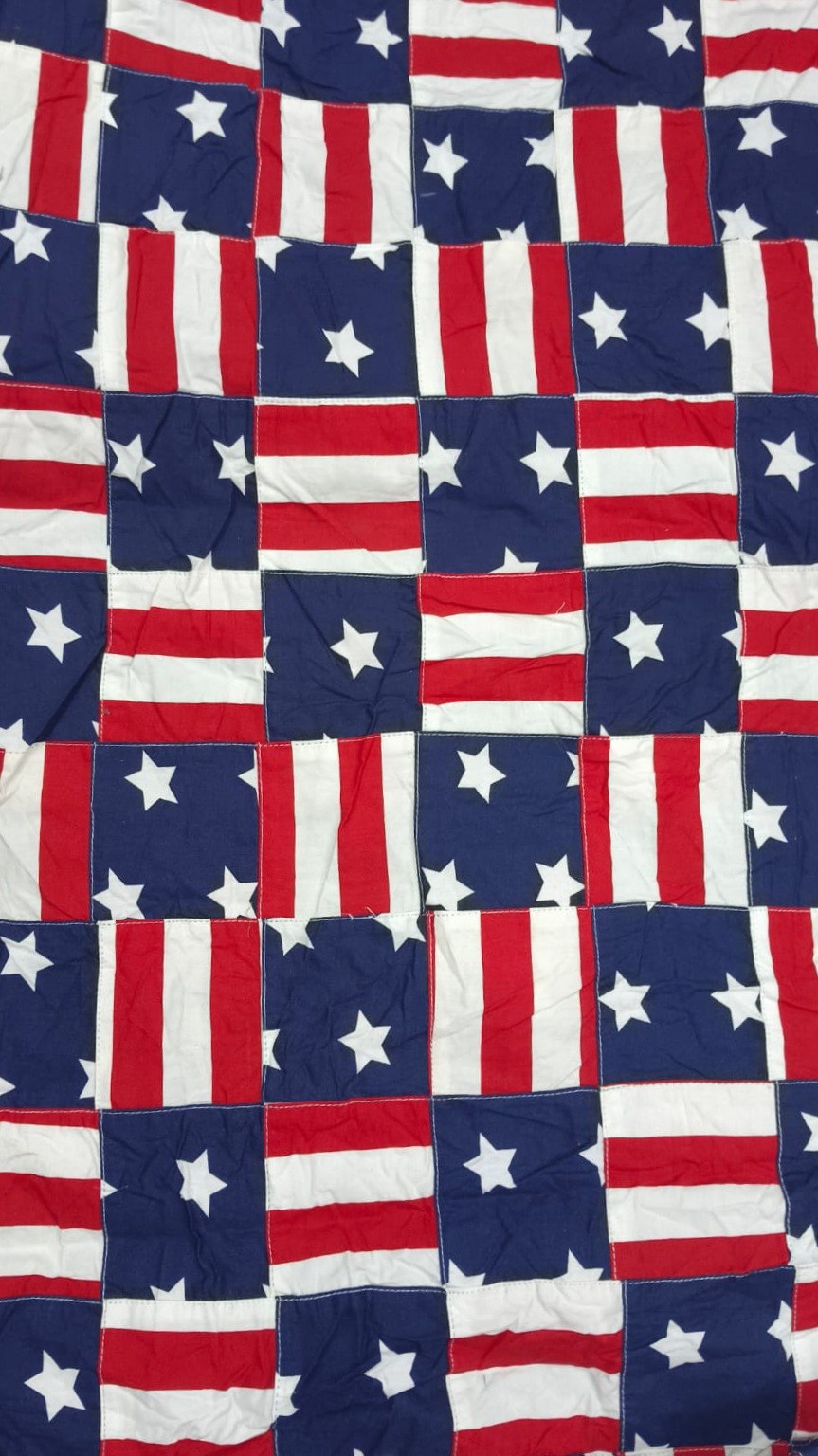 PatchPatchwork fabric with printed stars & stripes - American Flag fabric for children's clothing, shirts, skirts & dog bandanas.