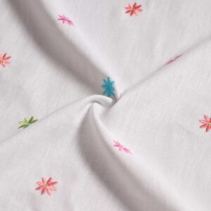 Embroidered cotton fabric with multi colored flower motifs, perfect for vintage dresses, skirts, bowties, shirts & pinup clothing.