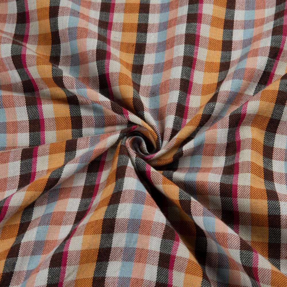 Handwoven Plaid twill fabric, loomed by hand, in a flannel twill weave perfect for Fall shirts, ties, bowties, and sewing projects.