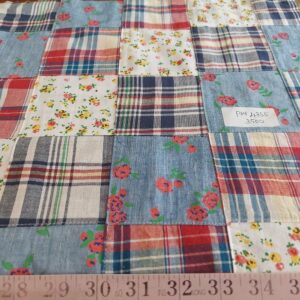 Patchwork Madras & floral fabric for retro clothing, gypsy dresses, beach wear, classic children's clothing, dog bandanas.