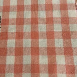 Peach & White Gingham Check Fabric for Preppy Clothing