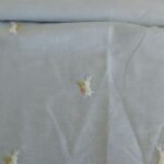 Rabbits or Bunnies & Carrots embroidered on chambray fabric, for easter dresses, easter quilting, easter kids clothing.