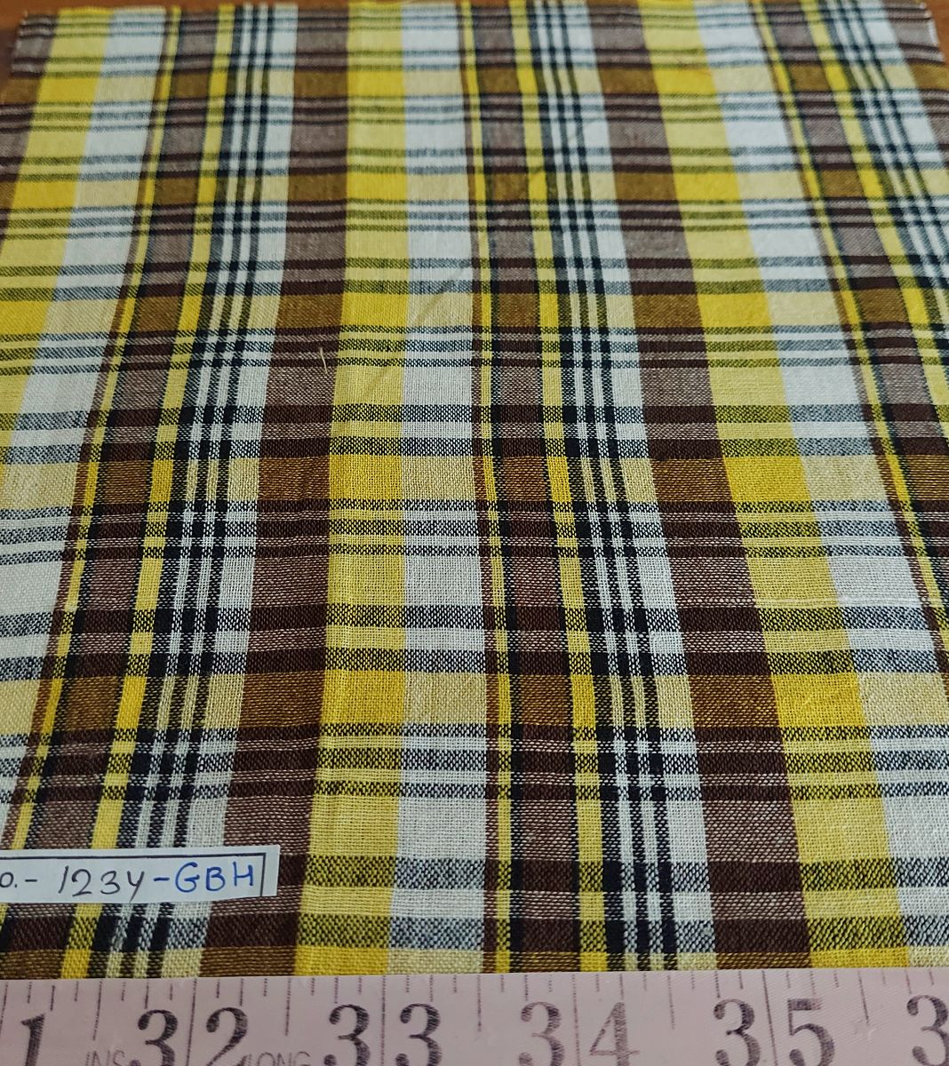 Handwoven Yellow Brown Madras Plaid Fabric for slow sewing, retro skirts & dresses, men's shirts, children's clothing & decor.