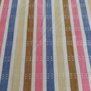 Pink, Blue, Yellow Striped fabric for sewing skirts, shirts, coats, ties, bowties, dog bandanas and children's clothing.