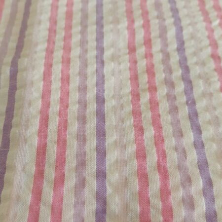 Pink Seersucker Striped Fabric for shirts, children's clothing, bowties, vintage sewing, retro skirts, costumes & dresses.