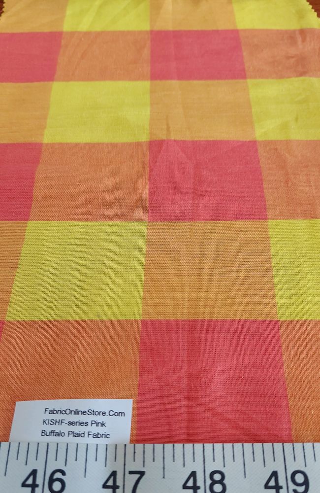 Yellow & Pink Buffalo Plaid Fabric for men's shirts, outdoor clothing, children's clothing, ties, bowties and dog clothing.
