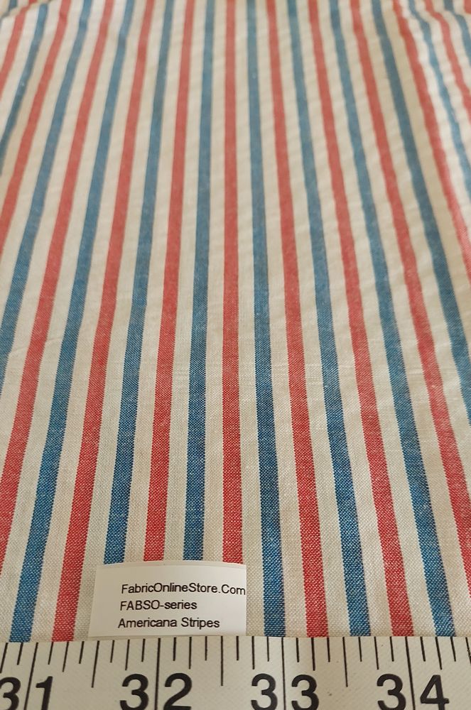 Red White & Blue Striped Fabric for shirts, children's clothing, bowties, vintage sewing, retro skirts, costumes & dresses.