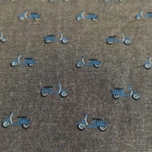 Scooters print chambray fabric for dresses, skirts, bowties, nautical clothing, menswear and sewing dog & cat bandanas.